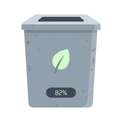Illustration of a gray recycling bin with a leaf symbol and a digital display showing 82%.