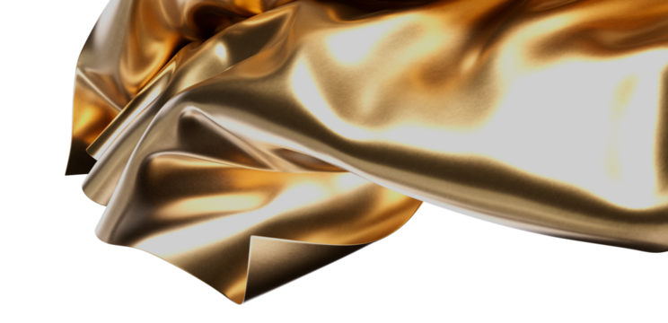 Luxury golden fabric texture. Elegant, shiny, smooth, flowing folds. Perfect for design projects.