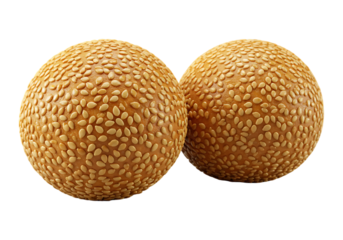Two golden sesame balls isolated on transparent background