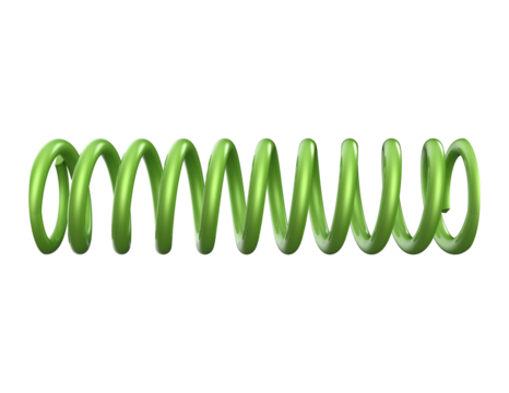 Bright Green Coil Spring Mechanism: Detailed 3D Rendering of a Shock Absorber and Suspension System Element, Isolated Machine Component on Transparent HD Background for Dynamic Industrial Concepts.