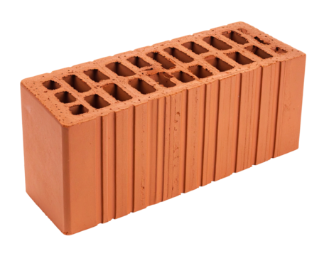 Single terracotta brick, rectangular shape,  hollow, construction material