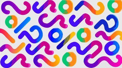 Abstract pattern with colorful curved lines and circles on a white background creating a playful design