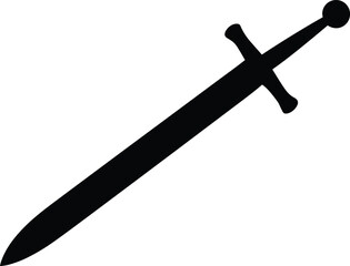Black Silhouette of a Medieval Sword on White Background weapon blade