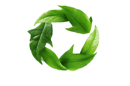 Vibrant green leaf recycling symbol, forming circular arrow loop, conveys powerful sustainable concept for nature and environment protection. hopeful graphic design offers renewal for earth