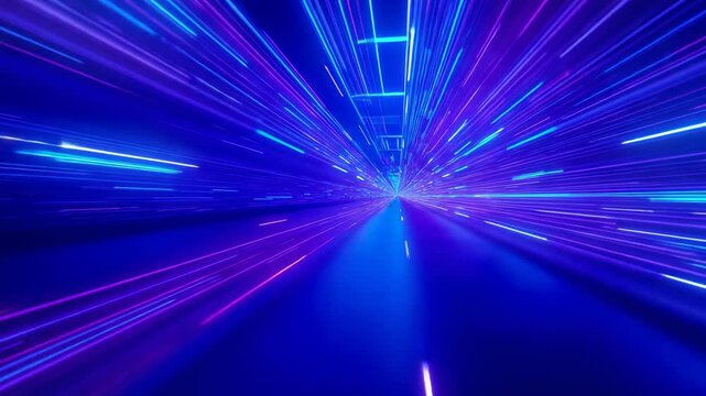 camera accelerating through neon grid tunnel, elongating streaks and creating warpspeed effect