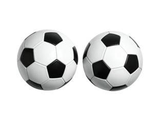 Two soccer balls, black and white panels