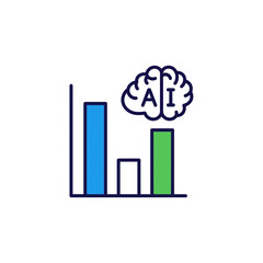 AI-powered data analysis: bar graph with brain icon, symbolizing artificial intelligence.