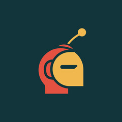 Illustration of a robot head with antenna on a dark background.