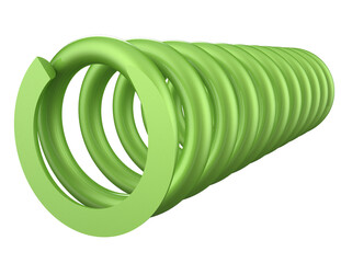 Vibrant Green Helical Compression Spring 3D Render: Precision Motorcycle Suspension Shock Absorber. High-Resolution Isolated Elastic Part with Glossy Finish on Transparent PNG for Automotive Design