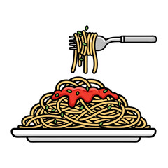 Delicious Spaghetti with Tomato Sauce on a Plate with a Fork Ready to Serve - Italian Food Icon