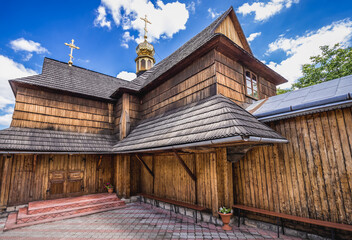 Side view of historic Orthodox church of Blessed Virgin Assumption in Chortkiv, Ukraine