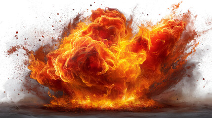 Explosive fiery yellow flames bursting forth a powerful energy release