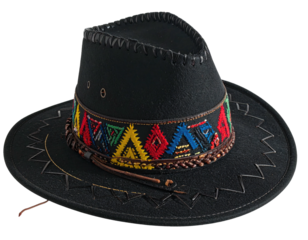 Black cowboy hat with colorful geometric band