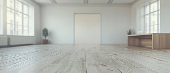Fototapeta premium Empty room, wood floor, large windows, minimalist design, interior design