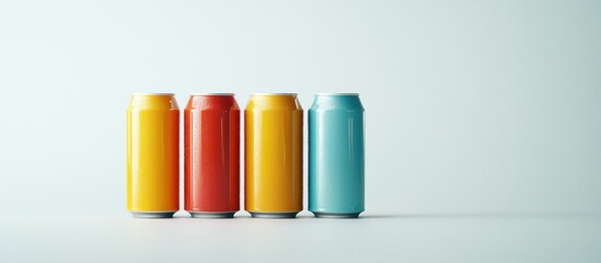 Fototapeta premium Colorful beverage cans arranged in a row creating visual appeal