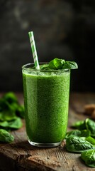 Fresh with spinach on wooden table closeup