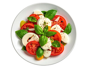 Fresh mozzarella and tomato salad on a white plate