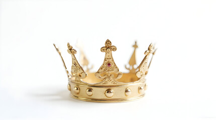 Golden Crown with Gems on White Background Decorative Object