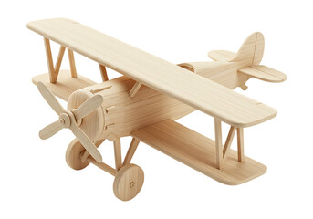 Wooden biplane toy isolated on transparent background