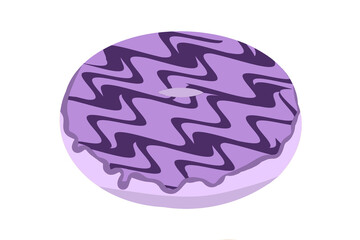 Donut illustration with purple icing and dark zigzag pattern, flat cartoon style dessert.
