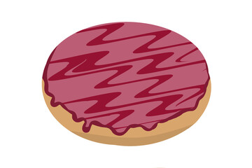 A delicious round donut topped with shiny pink glaze and zigzag decoration, perfect for bakery design, food illustration, or sweet dessert concept.