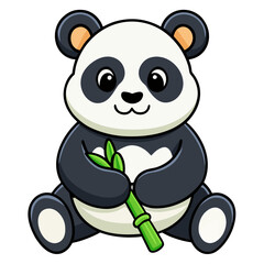Cartoon Panda Sitting and Holding Bamboo, Cute and Playful Animal Illustration