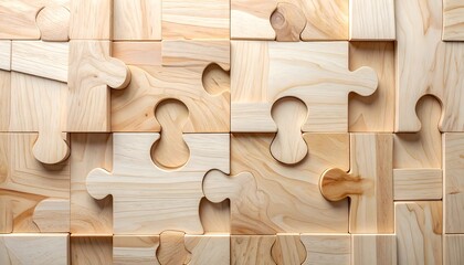 Natural Wooden Jigsaw Puzzle Pieces Interlocked Background Texture