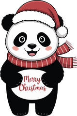 Panda wearing Santa Claus hat Christmas holiday cartoon vector illustration