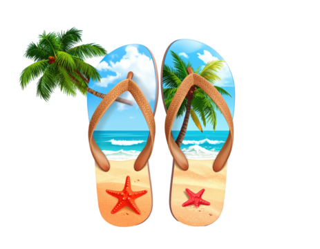 Flip-flops with tropical beach scene