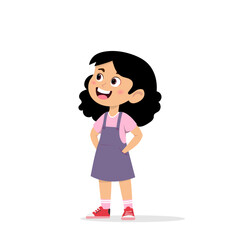 Character girl with a smile and long black hair wearing red sneakers
