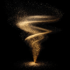 Golden Dust Swirl on Black Background &ndash; Luxury Sparkling Particle Effect