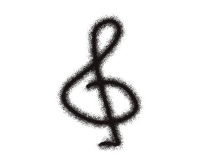 Minimalist hand-drawn treble clef symbol in a spray paint textured style on white background. Perfect for music, education, art, and creative design projects.
