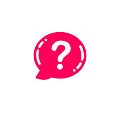 pink chat bubble with a white question mark. Symbol of help, FAQ, support, confusion, and asking questions.