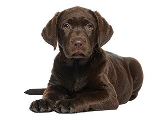 Fototapeta premium Chocolate Labrador puppy, attentive gaze