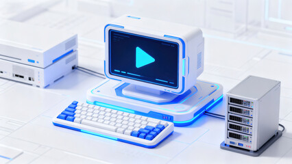 Retro - Futuristic Blue and White Computer Setup