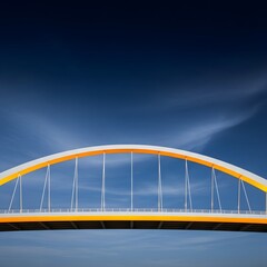 Architectural Bridge Silhouette ,  White & Yellow Suspension Structure Against Deep Blue Sky for Urban Design, Travel & Infrastructure Concepts&rdquo;