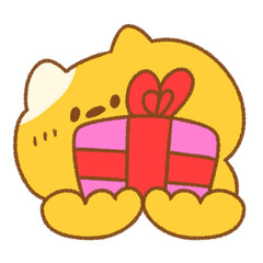 プレゼントを渡すかわいいネコの手描きイラスト