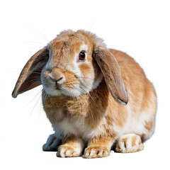 Brown Fluffy Rabbit With Long Ears Sitting On White Background Portrait