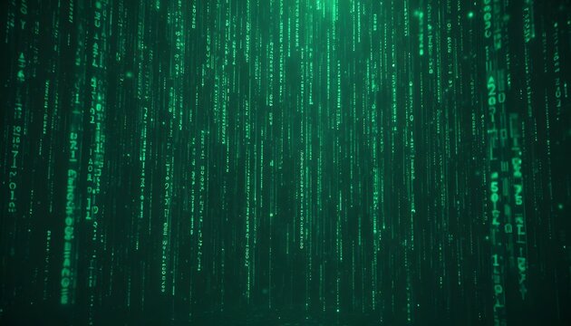 Immersive digital rain with glowing green code for technology concepts and futuristic backgrounds, evoking innovation and data processing solutions