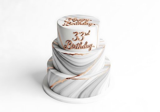 Elegant 33rd Birthday Marble Cake with Rose Gold Stripes and Inscription, Celebration Concept