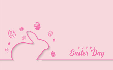 Happy Easter background with easter eggs and rabbit. Simple vector decoration