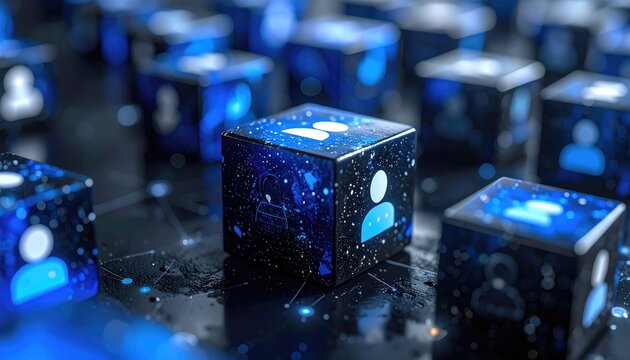 Abstract cubes with user icons, digital network - Powered by Adobe