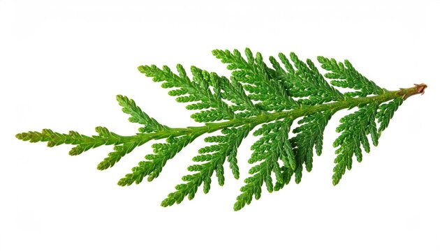 Close-up of a vibrant green cedar branch