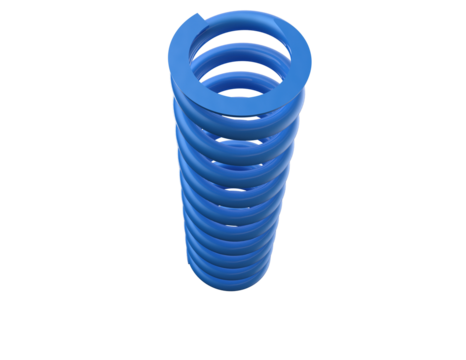 Robust Blue Metal Compression Spring – Essential Mechanical Part for Motorbike Suspension, Automotive Engines and Industrial Equipment – High-Quality Isolated 3D Render PNG with Transparent Background