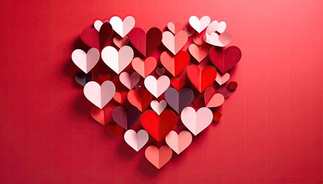 Heart-shaped cluster of layered paper hearts