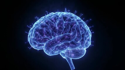Starting with 3D-rendered brain emerging, glowing and rotating in void, showing neural pathways - Powered by Adobe