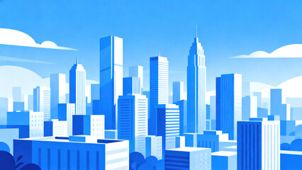 Fototapeta premium Cartoon - Style Blue and White Cityscape