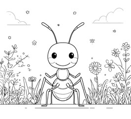 Cute ant in the garden coloring page