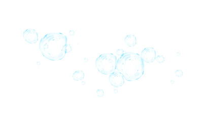 Set of realistic blue soap bubbles in various sizes. Bubbles are located on a transparent background. Water glass bubble realistic