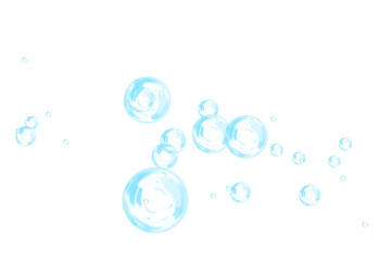 Blue soap bubbles, liquid sphere, foam freshness, underwater floating, vibrant dew, abstract shine, washing concept.